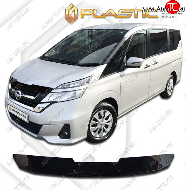 1 839 р. Дефлектор капота CA-Plastic Nissan Serena C27 минивэн дорестайлинг (2016-2019) (classic черный, без надписи)  с доставкой в г. Майкоп