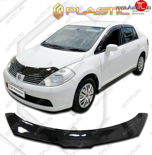 2 159 р. Дефлектор капота CA-Plastic  Nissan Tiida Latio  C11 (2004-2012) седан (classic черный, без надписи)  с доставкой в г. Майкоп