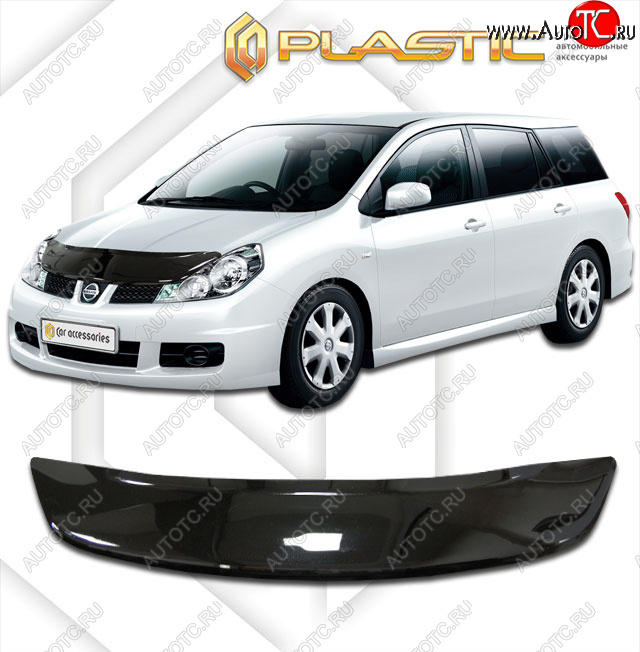 1 999 р. Дефлектор капота CA-Plastic Nissan Wingroad 3 Y12 3-ое универсал (2005-2018) (classic черный, без надписи)  с доставкой в г. Майкоп