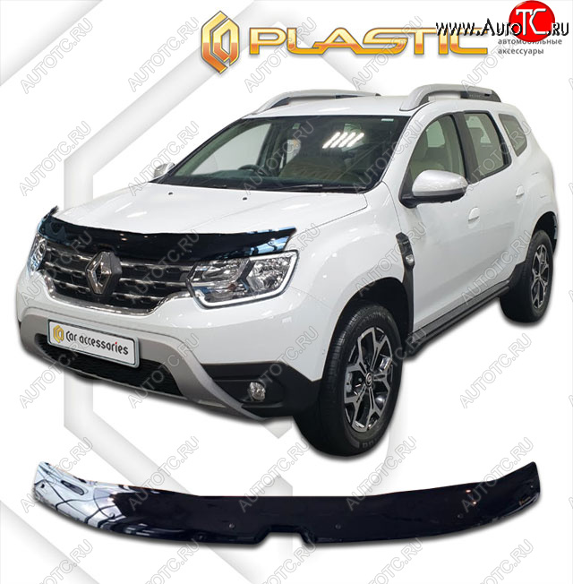 2 099 р. Дефлектор капота CA-Plastic Renault Duster HM рестайлинг (2021-2024) (classic черный, без надписи)  с доставкой в г. Майкоп