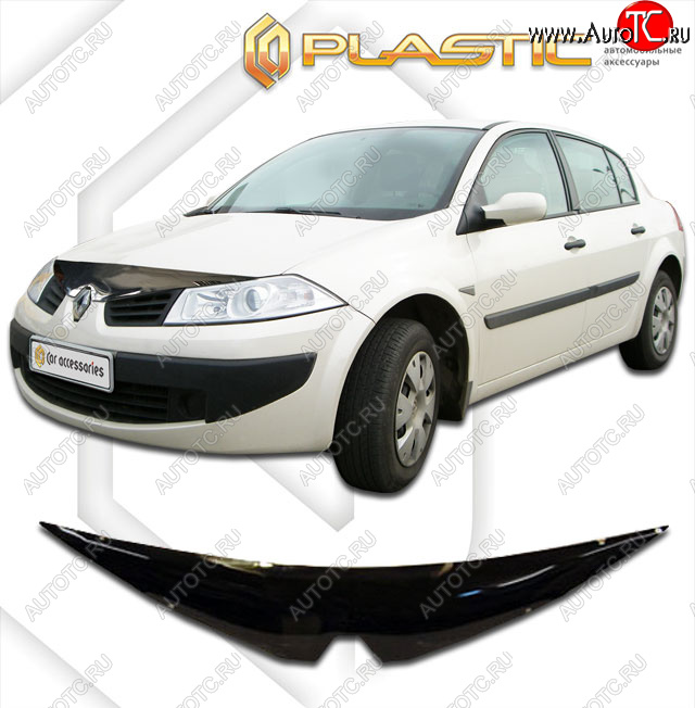 2 079 р. Дефлектор капота CA-Plastic  Renault Megane  универсал (2006-2009)  рестайлинг (classic черный, без надписи)  с доставкой в г. Майкоп