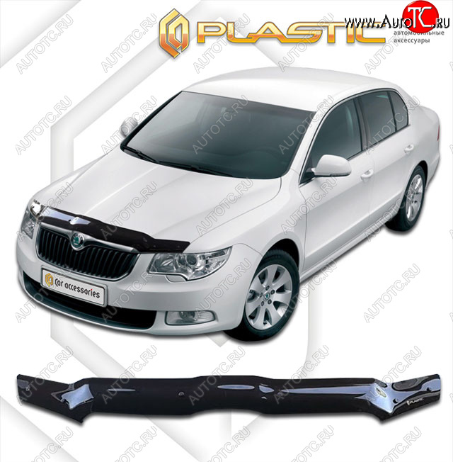 1 899 р. Дефлектор капота CA-Plastic  Skoda Superb  B6 (3T) (2008-2013) лифтбэк дорестайлинг (classic черный, без надписи)  с доставкой в г. Майкоп