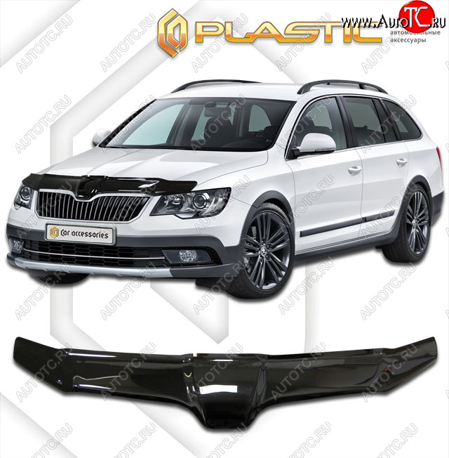 2 159 р. Дефлектор капота CA-Plastic  Skoda Superb  (B6) 3T (2013-2015) лифтбэк рестайлинг (classic черный, без надписи)  с доставкой в г. Майкоп