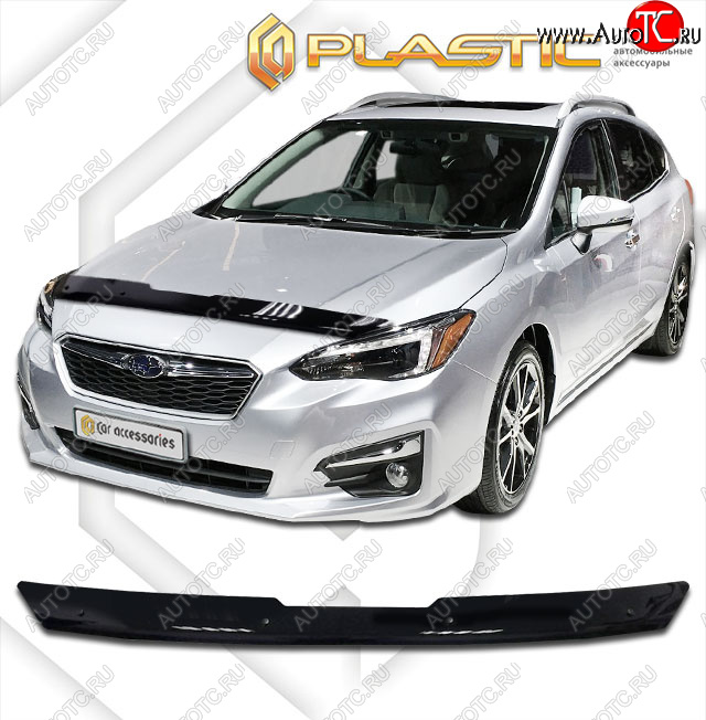 1 839 р. Дефлектор капота CA-Plastic  Subaru Impreza  GT (2016-2019) хэтчбэк дорестайлинг (classic черный, без надписи)  с доставкой в г. Майкоп