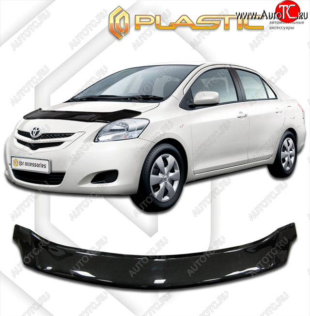 2 159 р. Дефлектор капота CA-Plastic  Toyota Yaris  XP90 (2006-2011) седан дорестайлинг, седан рестайлинг (classic черный, без надписи)  с доставкой в г. Майкоп