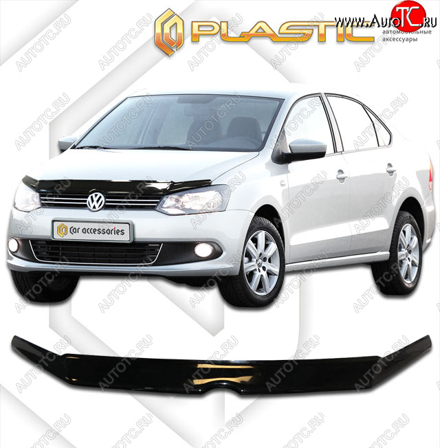 1 899 р. Дефлектор капота CA-Plastic Volkswagen Polo 5 седан дорестайлинг (2009-2015) (classic черный, без надписи)  с доставкой в г. Майкоп