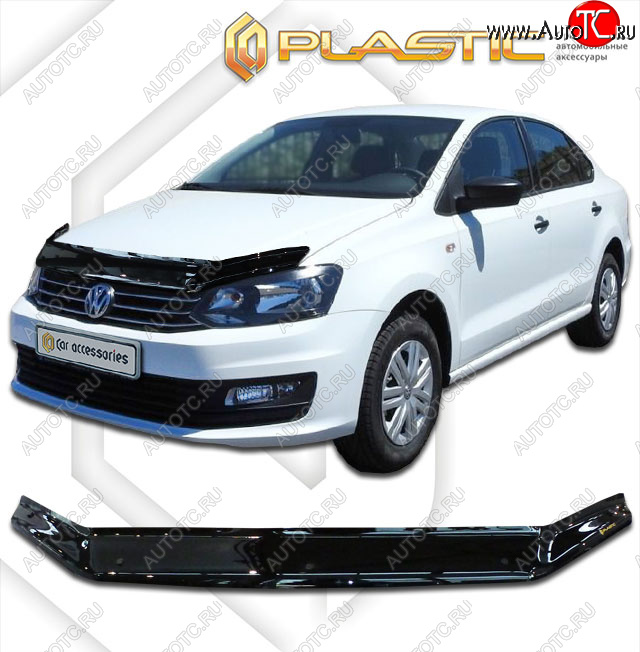 1 899 р. Дефлектор капота CA-Plastic Volkswagen Polo 5 хэтчбек рестайлинг (2015-2020) (classic черный, без надписи)  с доставкой в г. Майкоп