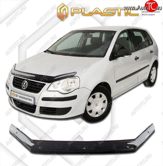 1 899 р. Дефлектор капота CA-Plastic  Volkswagen Polo  9N1 (2005-2009) рестайлинг, хэтчбэк 5 дв. (classic черный, без надписи)  с доставкой в г. Майкоп