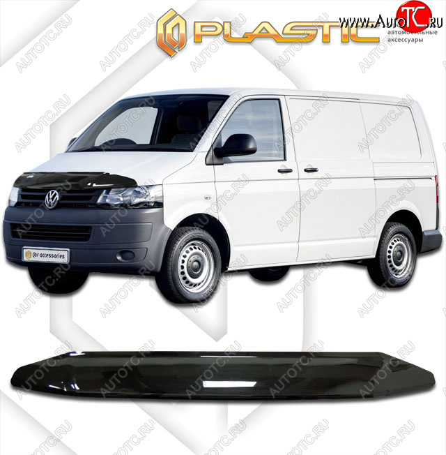 2 079 р. Дефлектор капота CA-Plastic Volkswagen Transporter T5 рестайлинг (2009-2015) (classic черный, без надписи)  с доставкой в г. Майкоп