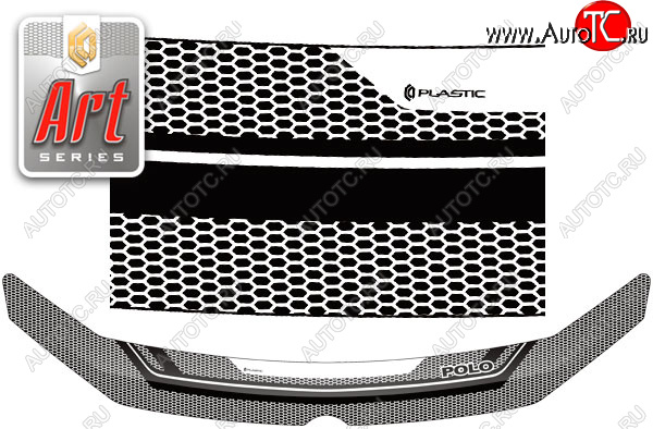 2 159 р. Дефлектор капота CA-Plastic  Volkswagen Polo  5 (2009-2015) седан дорестайлинг (серия ART белая)  с доставкой в г. Майкоп