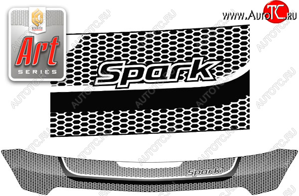 2 399 р. Дефлектор капота CA-Plastic  Chevrolet Spark  M300 (2010-2022) дорестайлинг, 1-ый рестайлинг, 2-ой рестайлинг (Серия Art черная)  с доставкой в г. Майкоп