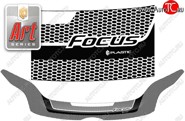 2 399 р. Дефлектор капота CA-Plastic  Ford Focus  3 (2010-2015) универсал дорестайлинг (Серия Art черная)  с доставкой в г. Майкоп