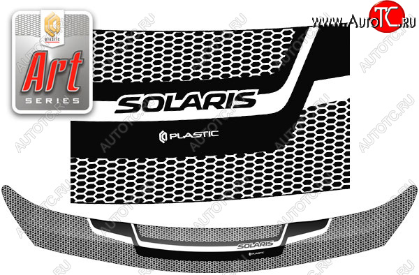 2 199 р. Дефлектор капота CA-Plastic  Hyundai Solaris  RBr (2014-2017) седан рестайлинг (Серия Art черная)  с доставкой в г. Майкоп