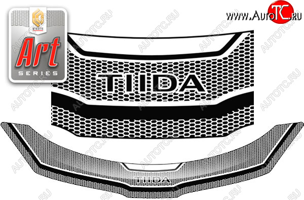 2 399 р. Дефлектор капота CA-Plastic  Nissan Tiida Latio  C11 (2004-2012) седан (Серия Art серебро)  с доставкой в г. Майкоп