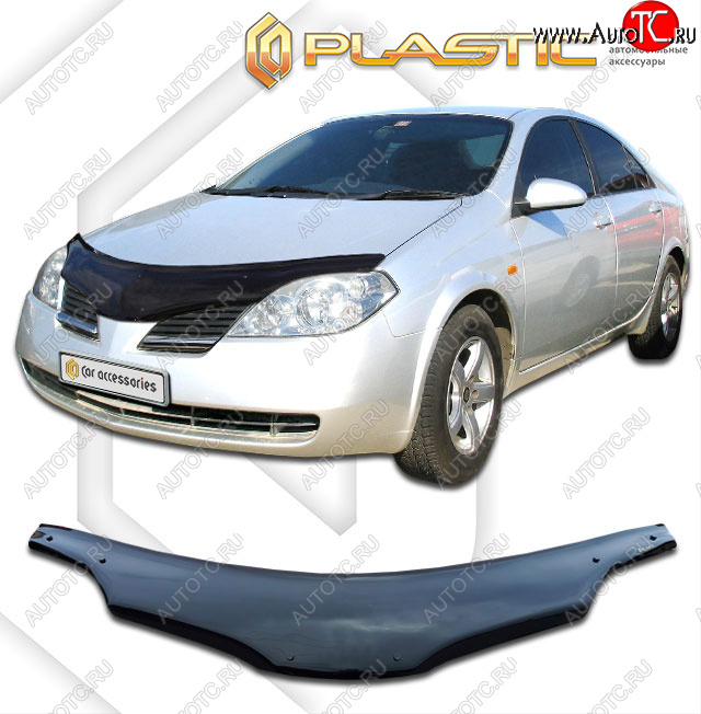 2 399 р. Дефлектор капота (правый руль) CA-Plastic  Nissan Primera  3 седан (2001-2008) P12 (classic черный, без надписи)  с доставкой в г. Майкоп