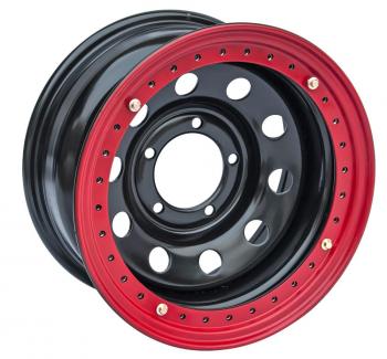 11 769 р. Диск усиленный УАЗ стальной черный 5x139,7 8xR16 d110 ET-19 с псевдо бедлоком (красный) OFF-ROAD Wheels bd1680-53910bl-19-r  с доставкой в г. Майкоп. Увеличить фотографию 1