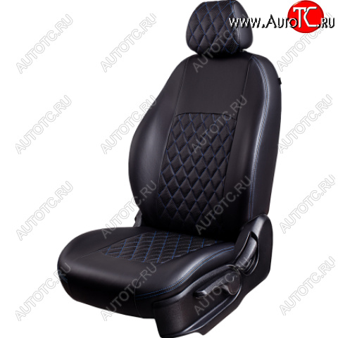 9 449 р. Комплект чехлов сидений (РЗС 60/40 3Г Илана+Орегон) Турин Ромб Lord Autofashion  Chery Tiggo 4 (2017-2020) дорестайлинг (черный, вставка серая, строчка синяя)  с доставкой в г. Майкоп