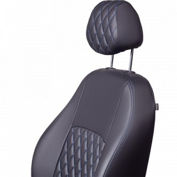 9 449 р. Комплект чехлов сидений (РЗС 60/40 3Г Илана+Орегон) Турин Ромб Lord Autofashion  Chery Tiggo 4 (2017-2020) дорестайлинг (черный, вставка серая, строчка синяя)  с доставкой в г. Майкоп. Увеличить фотографию 3