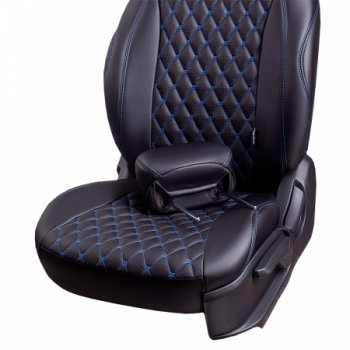 10 299 р. Комплект чехлов сидений Lord Auto(Экокожа Ромб)  Chevrolet Aveo ( T200,  T250) (2002-2011) хэтчбек 5 дв, седан, седан рестайлинг, хэтчбек 5 дв рестайлинг (Черный+синий)  с доставкой в г. Майкоп. Увеличить фотографию 4