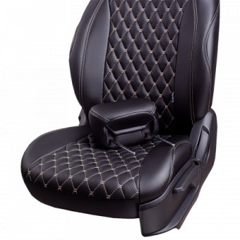 10 299 р.  Комплект чехлов сидений Lord Auto(Экокожа Ромб)  Chevrolet Aveo ( T200,  T250) (2002-2011) хэтчбек 5 дв, седан, седан рестайлинг, хэтчбек 5 дв рестайлинг (Черный+бежевый)  с доставкой в г. Майкоп. Увеличить фотографию 4