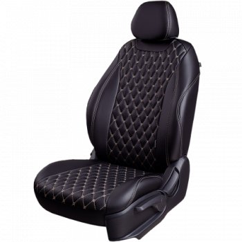 Комплект чехлов для сидений (РЗСиС 60/40 Орегон) БАЙРОН Lord Autofashion Chevrolet Niva  2123 (2002-2020) дорестайлинг, рестайлинг (черный, вставка черная, строчка бежевая)