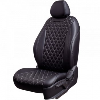 Комплект чехлов для сидений (РЗСиС 60/40 Орегон) БАЙРОН Lord Autofashion Chevrolet Niva  2123 (2002-2020) дорестайлинг, рестайлинг (черный, вставка черная, строчка темно-серая)