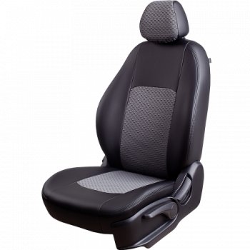 Комплект чехлов для сидений (РЗСиС 60/40 экокожа/жаккард) ТуринLord Autofashion Chevrolet Niva  2123 (2002-2020) дорестайлинг, рестайлинг (черный, вставка Тропик серая, строчка черная)
