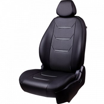 Комплект чехлов для сидений (РЗСиС 60/40 Орегон) ТУРИН-2 Lord Autofashion Chevrolet Niva  2123 (2002-2020) дорестайлинг, рестайлинг (черный, вставка черная+серая, строчка серая)