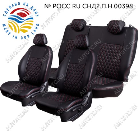 5 349 р. Чехлы сидений (ЦЗС+подлок., 2П слитные, Илана/Орегон) ТУРИН Ромб Lord Autofashion  Daewoo Espero (1990-1999) (черный/красная строчка)  с доставкой в г. Майкоп
