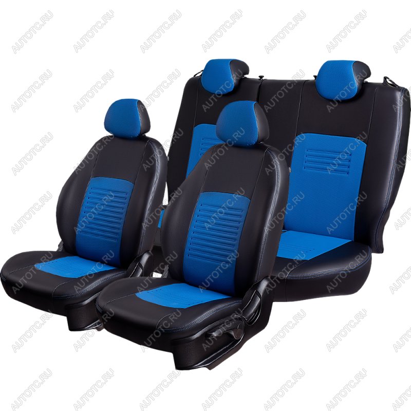 9 449 р. Комплект чехлов для сидений ( N100, ЦЗС, Экокожа Илана+Орегон), Lord Autofashion ТУРИН  Daewoo Nexia  дорестайлинг (1995-2008) (Черный, вставка синяя, строчка синяя)  с доставкой в г. Майкоп
