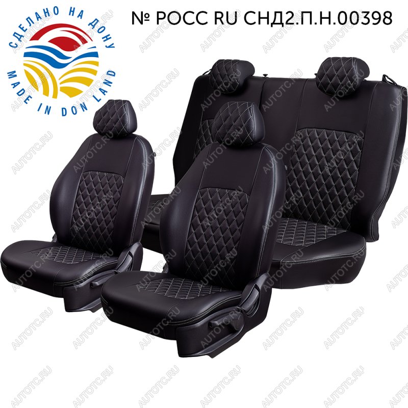 7 199 р. Чехлы для сидений (РЗС60/40, Экокожа Илана+Орегон) ТУРИН РОМБ Lord Auto  Ford Focus  3 (2010-2019) универсал дорестайлинг, хэтчбэк дорестайлинг, седан дорестайлинг, седан рестайлинг, универсал рестайлинг, хэтчбэк рестайлинг (черный/серый)  с доставкой в г. Майкоп