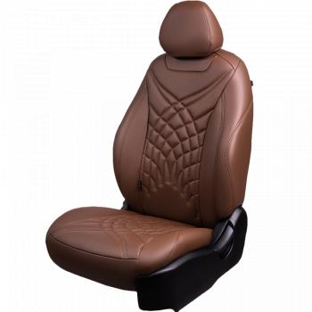 Комплект чехлов для сидений (РЗС 40/60 3Г Орегон) БАЙРОН ст ЖУК Lord Autofashion Hyundai Solaris  HCR (2017-2020) седан дорестайлинг (темно-коричневый, вставка темно-коричневая+коричневая, строчка коричневая)