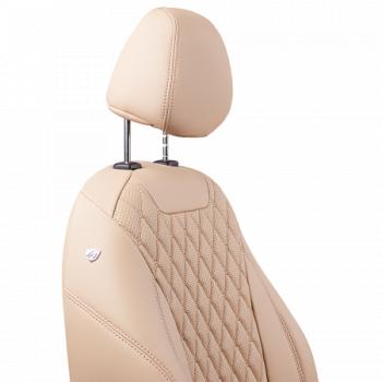 12 649 р. Комплект чехлов для сидений (РЗС 60/40 2Г Орегон) БАЙРОН Lord Autofashion  KIA Rio  3 QB (2011-2017) дорестайлинг седан, рестайлинг седан (бежевый, вставка бежевая, строчка бежевая)  с доставкой в г. Майкоп. Увеличить фотографию 3