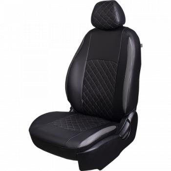 Комплект чехлов для сидений (РЗС 60/40 2Г Илана) СТАНДАРТ ст КВАДРАТ Lord Autofashion KIA Rio  3 QB (2011-2017) дорестайлинг седан, рестайлинг седан (черный, вставка серая, строчка черная)