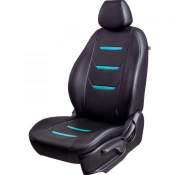 Комплект чехлов для сидений (5 мест РЗСиС 60/40 3Г Орегон) ТУРИН-2 Lord Autofashion Лада Ларгус (2012-2021) дорестайлинг R90 (черный, вставка черная+бирюба, строчка бирюза)