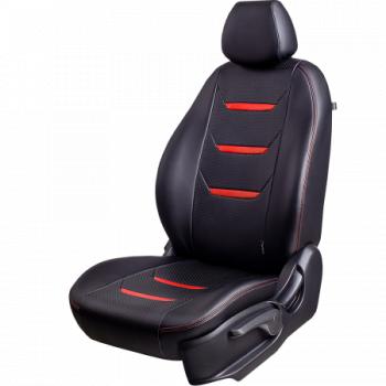 Комплект чехлов для сидений (5 мест РЗСиС 60/40 3Г Орегон) ТУРИН-2 Lord Autofashion Лада Ларгус (2012-2021) дорестайлинг R90 (черный, вставка черная+красная, строчка красная)