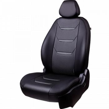 Комплект чехлов для сидений (5 мест РЗСиС 60/40 3Г Орегон) ТУРИН-2 Lord Autofashion Лада Ларгус (2012-2021) дорестайлинг R90 (черный, вставка черная+серая, строчка серая)