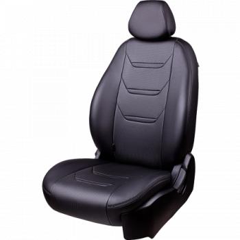 Комплект чехлов для сидений (5 мест РЗСиС 60/40 3Г Орегон) ТУРИН-2 Lord Autofashion Лада Ларгус (2012-2021) дорестайлинг R90 (ченый, вставка черная, строчка черная)