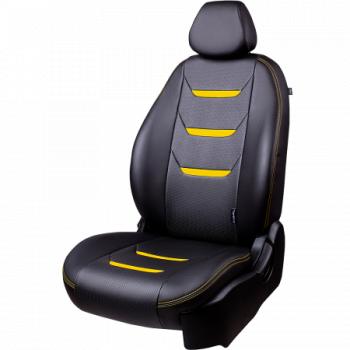 Комплект чехлов для сидений (РЗС 60/40 +подлокот. 2П+ 1Г Орегон) ТУРИН-2 Lord Autofashion Mazda 3/Axela  BK (2003-2009) дорестайлинг седан, дорестайлинг, хэтчбэк, рестайлинг седан, рестайлинг, хэтчбэк (черный, вставка черная+желтая, строчка желтая)