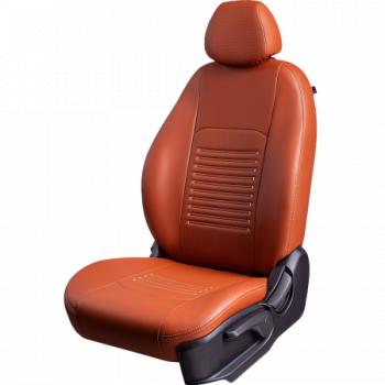 Комплект чехлов для сидений (РЗС 60/40+подлок. 3Г Илана+Орегон) ТУРИН СТ Lord Autofashion Nissan Qashqai  2 (2013-2022) J11 дорестайлинг, J11 рестайлинг (коричневый, вставка коричневая+бежевая, строчка бежевая)