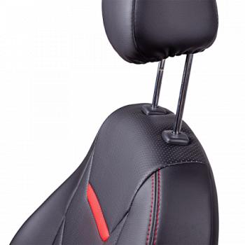 6 999 р. Комплект чехлов для сидений (РЗС 60/40+подлок. 3П Орегон) ТУРИН-2 Lord Autofashion  Nissan Tiida  1 седан (2007-2014) C11 дорестайлинг, C11 рестайлинг (черный, вставка черная+красная, строчка красная)  с доставкой в г. Майкоп. Увеличить фотографию 5