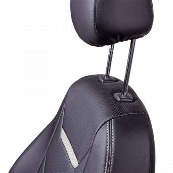 6 999 р. Комплект чехлов для сидений (ЦЗС 2П+1Г Орегон) ТУРИН-2 Lord Autofashion  Renault Logan  1 (2004-2016) дорестайлинг, рестайлинг (черный, вставка черная+белая, строчка белая)  с доставкой в г. Майкоп. Увеличить фотографию 2