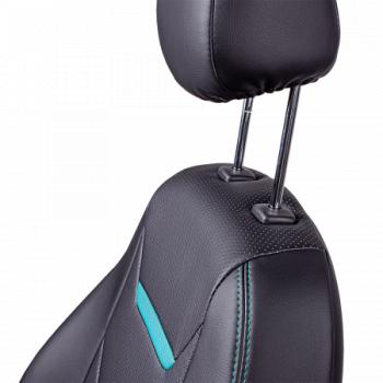 7 999 р. Комплект чехлов для сидений (ЦЗС 2П Орегон) ТУРИН-2 Lord Autofashion  Renault Logan  2 (2014-2018) дорестайлинг (черный, вставка черная+бирюза, строчка бирюза)  с доставкой в г. Майкоп. Увеличить фотографию 6