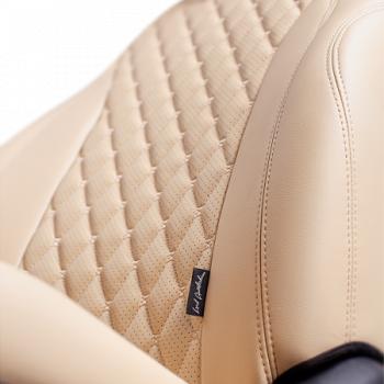 10 299 р. Комплект чехлов для сидений (Орегон) БАЙРОН ст БАЙРОН Lord Autofashion  Subaru Forester  SJ (2012-2019) дорестайлинг, рестайлинг (бежевый, вставка бежевая, строчка бежевая)  с доставкой в г. Майкоп. Увеличить фотографию 5