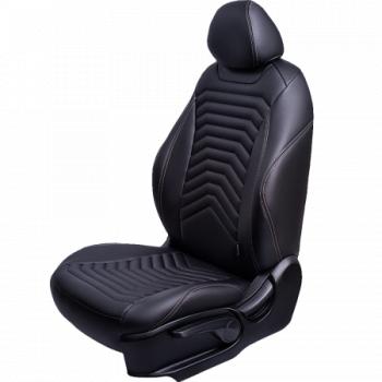 Комплект чехлов для сидений (ЦЗС 2П+1Г Орегон) БАЙРОН ст ПРЕЗИДЕНТ Lord Autofashion Volkswagen Polo  5 (2009-2020) седан дорестайлинг, седан рестайлинг (черный, вставка черная, строчка бежевая)