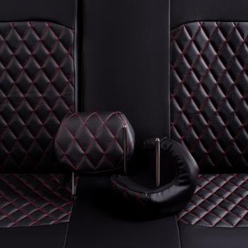 7 249 р. Комплект чехлов для сидений (3 места Илана+Орегон) ТУРИН ст РОМБ Lord Autofashion  ГАЗ ГАЗель Next ( A21,A22, С41, С42,  A21,A22, С41, С42, Фермер,  A60,A63, A64,  A62,А65,  A31,A32, C45, C46) (2013-2025)  шасси,  шасси со сдвоенной , автобус, цельнометаллический фургон (черный, вставка черная+красная, строчка красная)  с доставкой в г. Майкоп. Увеличить фотографию 8