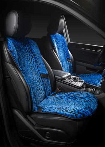 10 199 р. Накидка на сиденье (1 место Р. 5419 натур. мех) Меховая Lord Autofashion   (рысь-леопард на синем, строчка черная)  с доставкой в г. Майкоп. Увеличить фотографию 3