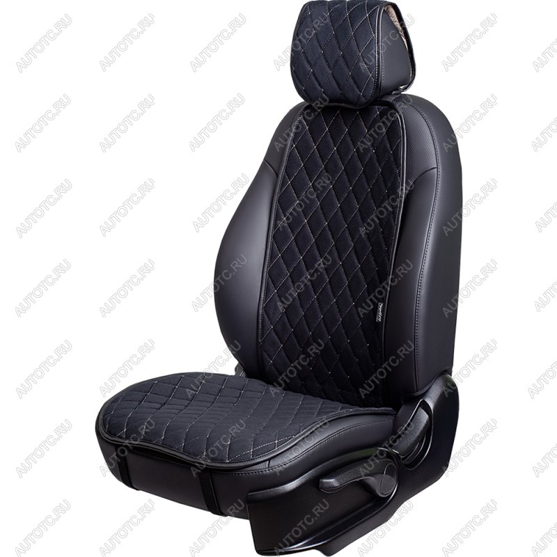 1 259 р. Накидка на сиденье (1 место Софа) МОНРО ст РОМБ Lord Autofashion   (черный, строчка бежевая)  с доставкой в г. Майкоп