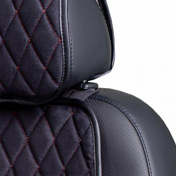 1 139 р. Накидка на сиденье (1 место Софа) МОНРО ст РОМБ Lord Autofashion   (черный, строчка красная)  с доставкой в г. Майкоп. Увеличить фотографию 4