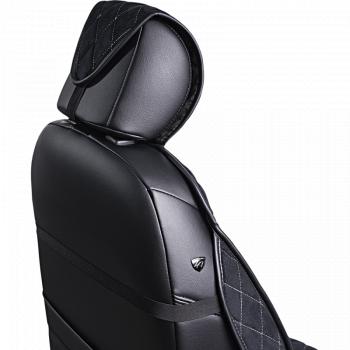 2 099 р. Накидка на сиденье (2 места Софа) ФЕНИКС ст РОМБ Lord Autofashion   (черный, строчка бежевая)  с доставкой в г. Майкоп. Увеличить фотографию 2